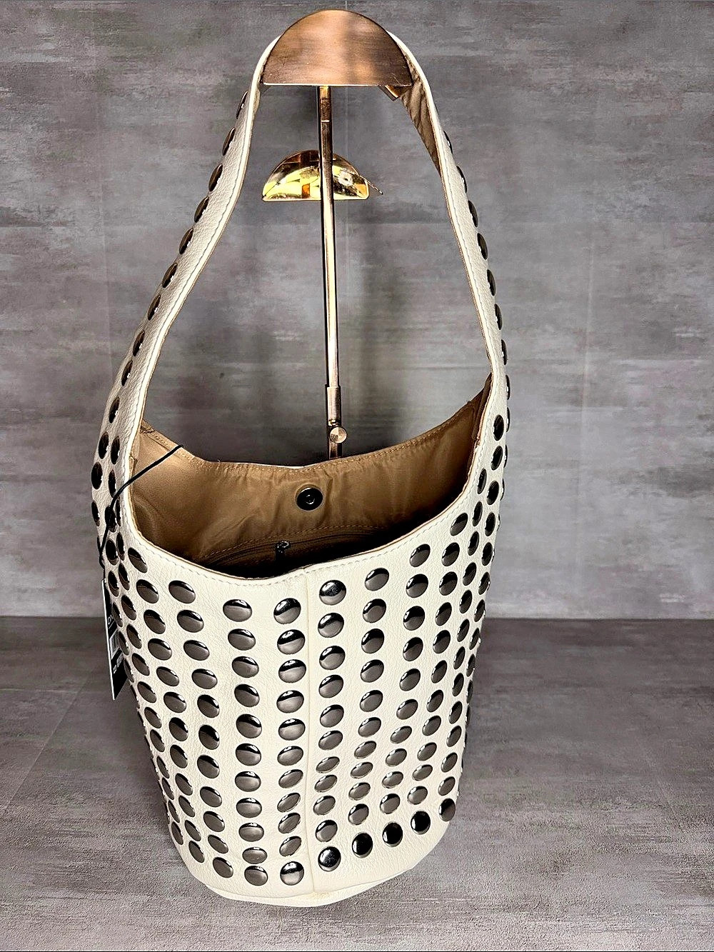 Madden NYC Studded Bucket Shoulder Bag White NWT